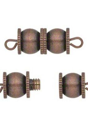 Art Deco Antiqued Copper Large Double Ball Barrel Screw Large Necklace Clasp